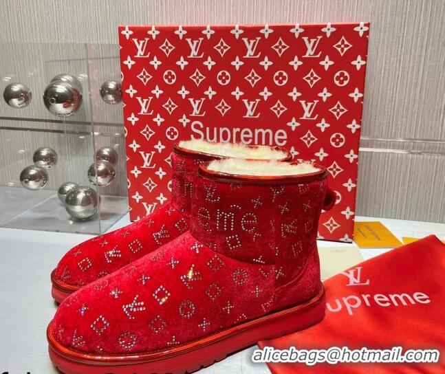 Best Quality Louis Vuitton Supreme Crystal Wool Ankle Boots Red 111798