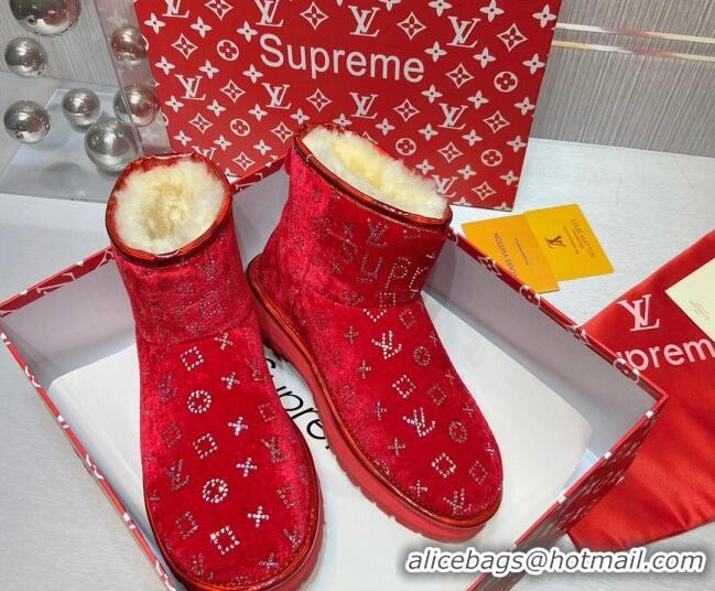 Best Quality Louis Vuitton Supreme Crystal Wool Ankle Boots Red 111798