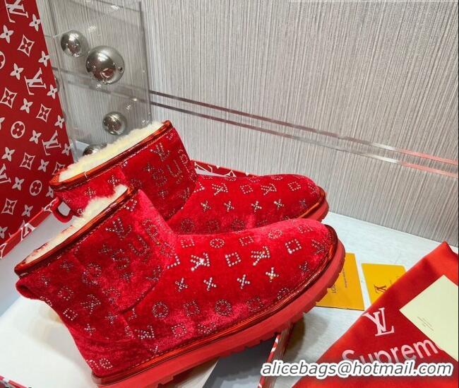 Best Quality Louis Vuitton Supreme Crystal Wool Ankle Boots Red 111798