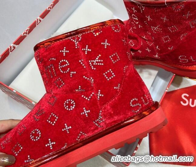 Best Quality Louis Vuitton Supreme Crystal Wool Ankle Boots Red 111798