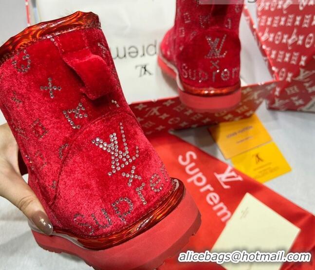 Best Quality Louis Vuitton Supreme Crystal Wool Ankle Boots Red 111798