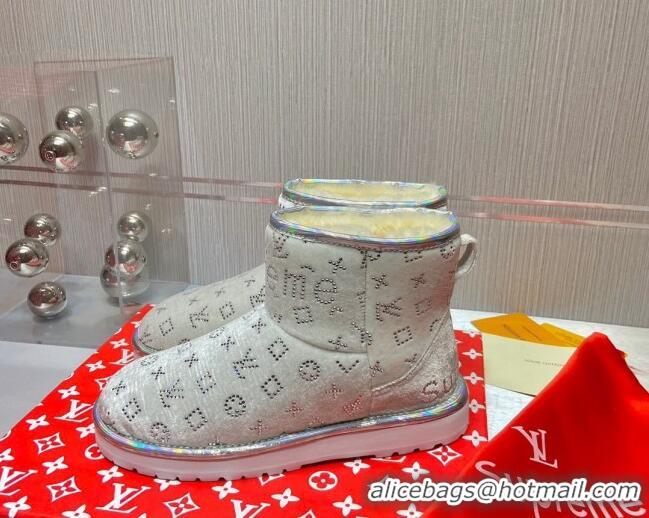 Best Price Louis Vuitton Supreme Crystal Wool Ankle Boots 111798 Silver