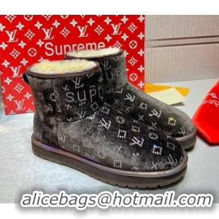 Design Cheap Louis Vuitton Supreme Crystal Wool Ankle Boots 111798 Grey