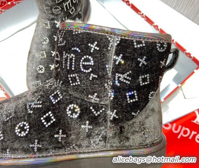 Design Cheap Louis Vuitton Supreme Crystal Wool Ankle Boots 111798 Grey