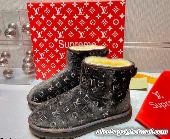 Design Cheap Louis Vuitton Supreme Crystal Wool Ankle Boots 111798 Grey