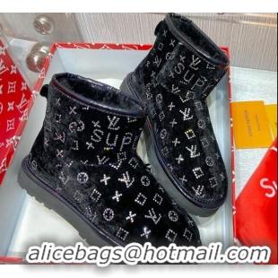 Top Quality Louis Vuitton Supreme Crystal Wool Ankle Boots Black 1117102