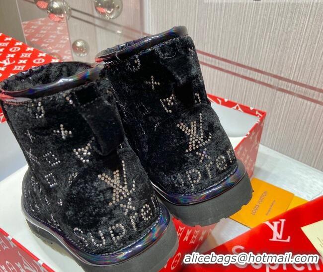 Top Quality Louis Vuitton Supreme Crystal Wool Ankle Boots Black 1117102