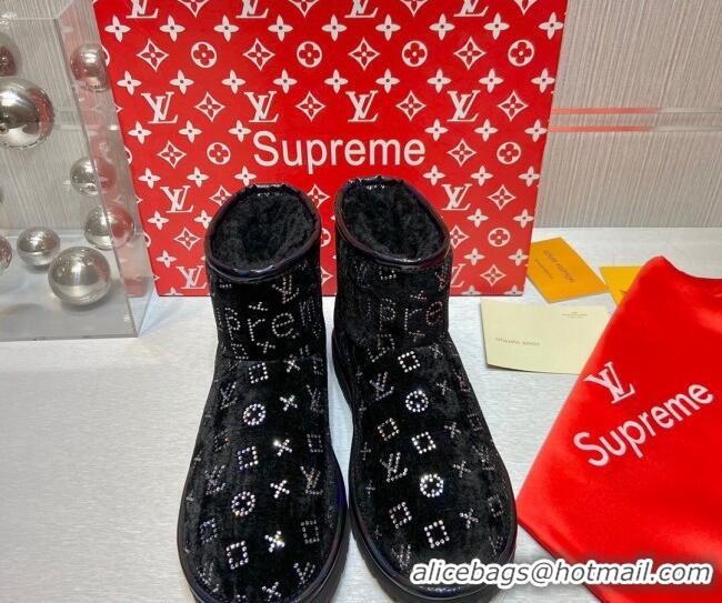 Top Quality Louis Vuitton Supreme Crystal Wool Ankle Boots Black 1117102