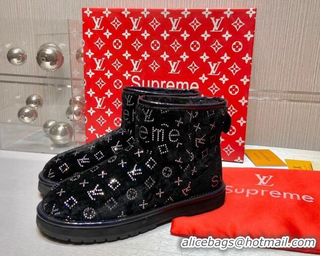 Top Quality Louis Vuitton Supreme Crystal Wool Ankle Boots Black 1117102