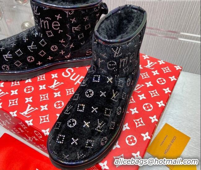 Top Quality Louis Vuitton Supreme Crystal Wool Ankle Boots Black 1117102