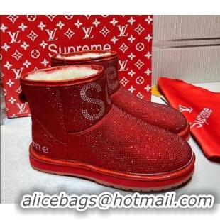 Top Quality Louis Vuitton Supreme Crystal Wool Ankle Boots 1117102 Red