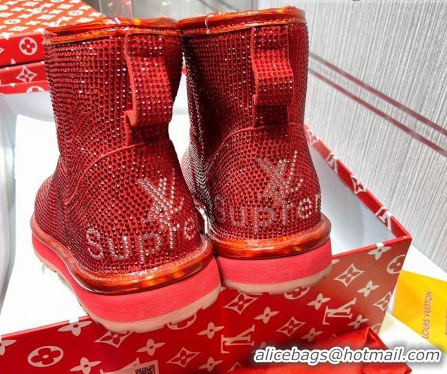 Top Quality Louis Vuitton Supreme Crystal Wool Ankle Boots 1117102 Red