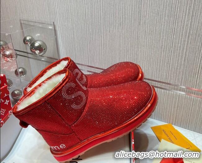 Top Quality Louis Vuitton Supreme Crystal Wool Ankle Boots 1117102 Red