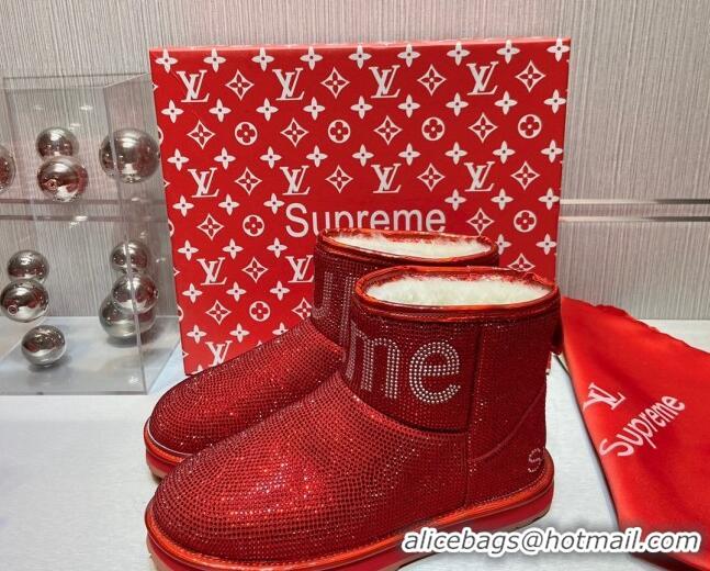 Top Quality Louis Vuitton Supreme Crystal Wool Ankle Boots 1117102 Red