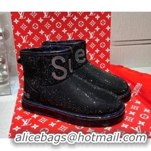 Best Luxury Louis Vuitton Supreme Crystal Wool Ankle Boots 1117102 Black