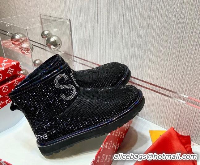 Best Luxury Louis Vuitton Supreme Crystal Wool Ankle Boots 1117102 Black