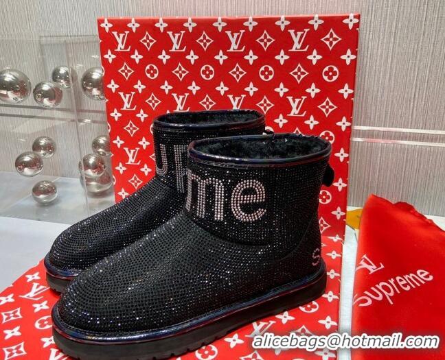 Best Luxury Louis Vuitton Supreme Crystal Wool Ankle Boots 1117102 Black