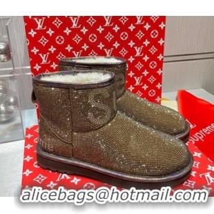 Good Quality Louis Vuitton Supreme Crystal Wool Ankle Boots 1117102 Gold