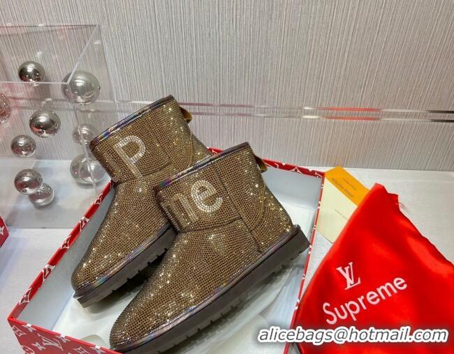 Good Quality Louis Vuitton Supreme Crystal Wool Ankle Boots 1117102 Gold