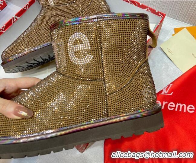 Good Quality Louis Vuitton Supreme Crystal Wool Ankle Boots 1117102 Gold