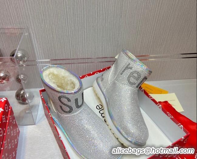 Fashion Louis Vuitton Supreme Crystal Wool Ankle Boots 1117102 Silver