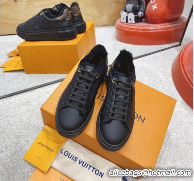 Popular Louis Vuitton Time Out Leather Shearling Sneakers Black 1117107