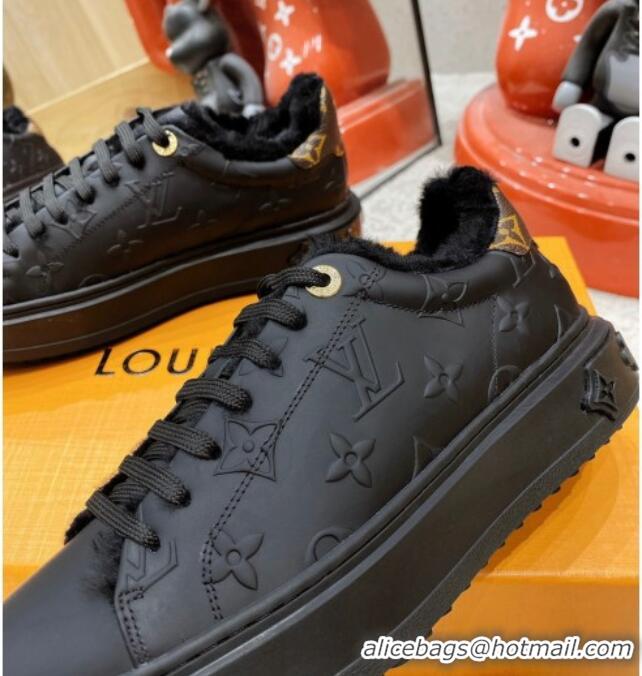 Popular Louis Vuitton Time Out Leather Shearling Sneakers Black 1117107