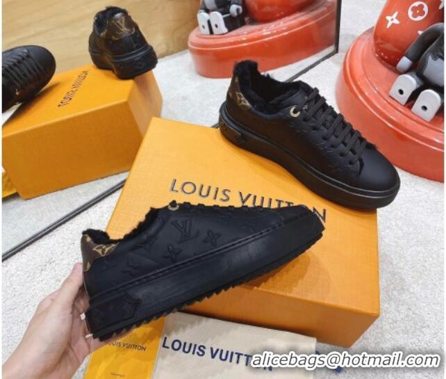 Popular Louis Vuitton Time Out Leather Shearling Sneakers Black 1117107