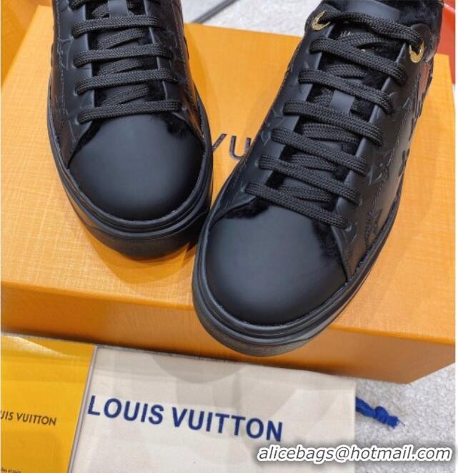 Popular Louis Vuitton Time Out Leather Shearling Sneakers Black 1117107