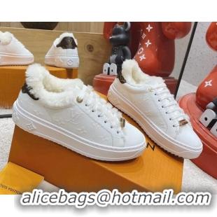 Classic Practical Louis Vuitton Time Out Leather Shearling Sneakers 1117107 White