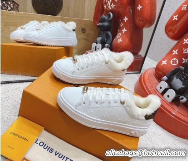 Classic Practical Louis Vuitton Time Out Leather Shearling Sneakers 1117107 White