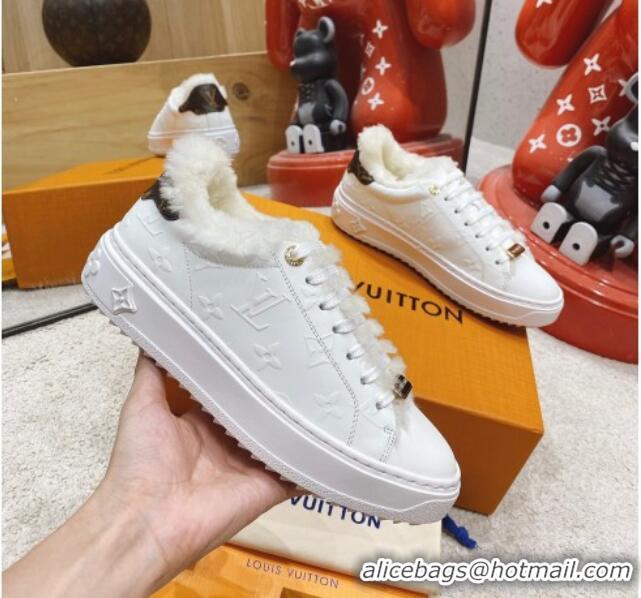 Classic Practical Louis Vuitton Time Out Leather Shearling Sneakers 1117107 White