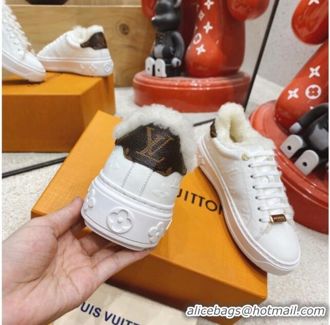 Classic Practical Louis Vuitton Time Out Leather Shearling Sneakers 1117107 White