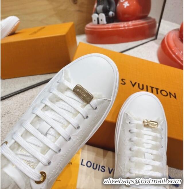 Classic Practical Louis Vuitton Time Out Leather Shearling Sneakers 1117107 White