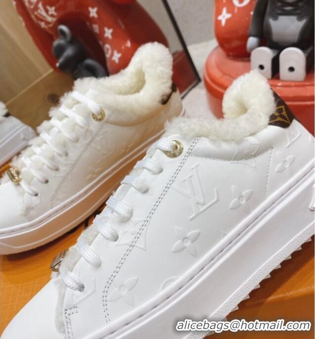 Classic Practical Louis Vuitton Time Out Leather Shearling Sneakers 1117107 White