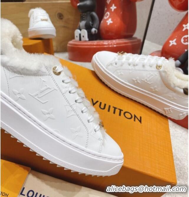 Classic Practical Louis Vuitton Time Out Leather Shearling Sneakers 1117107 White