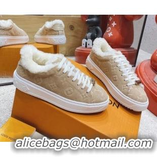 Perfect Louis Vuitton Time Out Leather Shearling Sneakers Beige 1117110