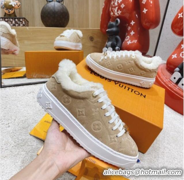 Perfect Louis Vuitton Time Out Leather Shearling Sneakers Beige 1117110