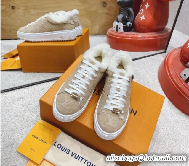 Perfect Louis Vuitton Time Out Leather Shearling Sneakers Beige 1117110