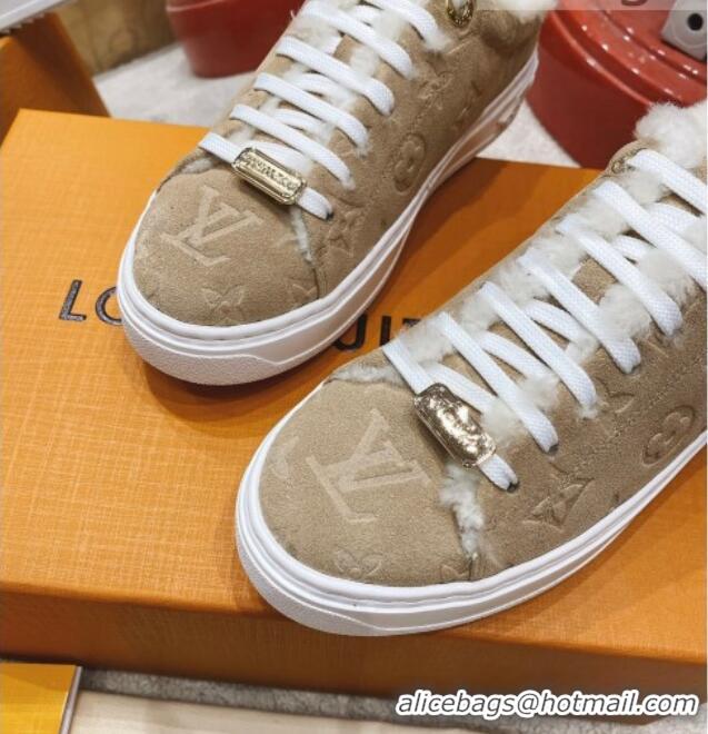 Perfect Louis Vuitton Time Out Leather Shearling Sneakers Beige 1117110