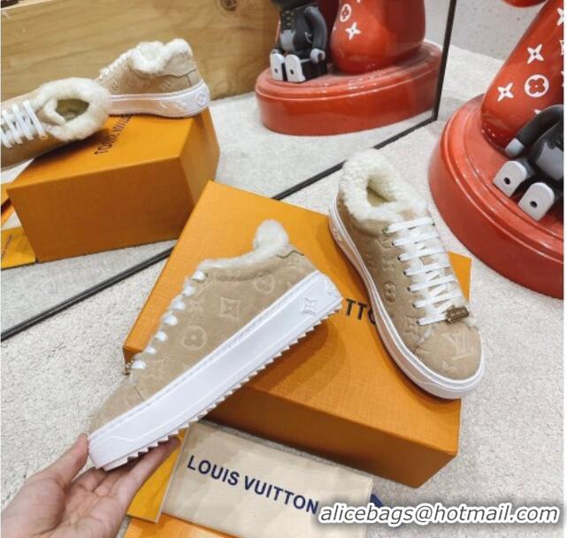 Perfect Louis Vuitton Time Out Leather Shearling Sneakers Beige 1117110