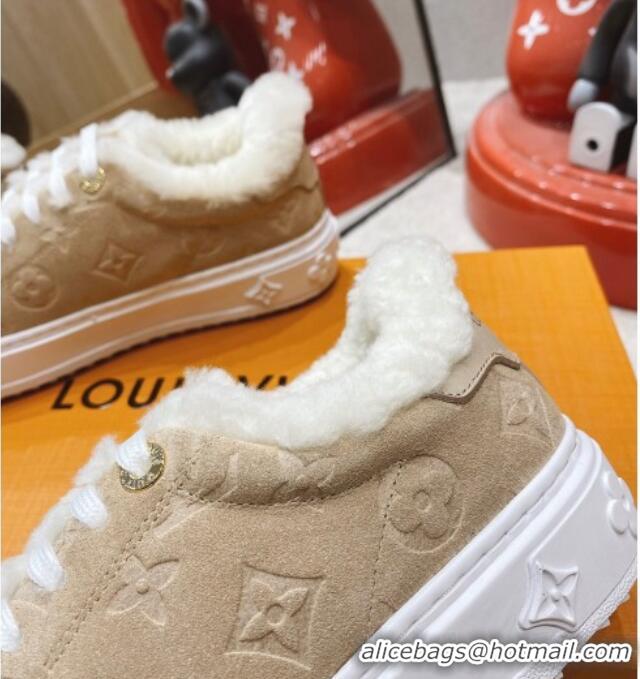 Perfect Louis Vuitton Time Out Leather Shearling Sneakers Beige 1117110