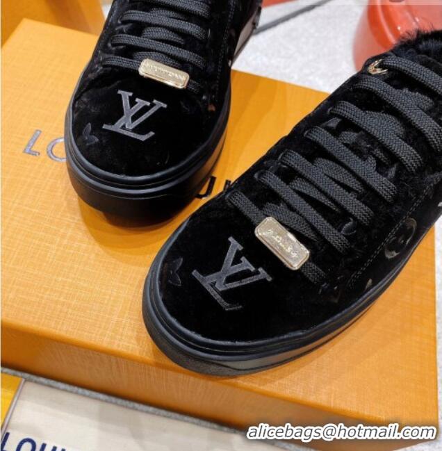 Grade Quality Louis Vuitton Time Out Velvet Shearling Sneakers Black 1117111