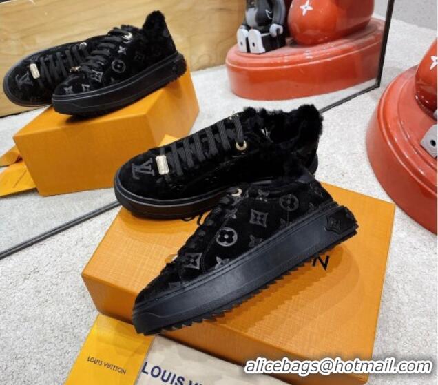 Grade Quality Louis Vuitton Time Out Velvet Shearling Sneakers Black 1117111