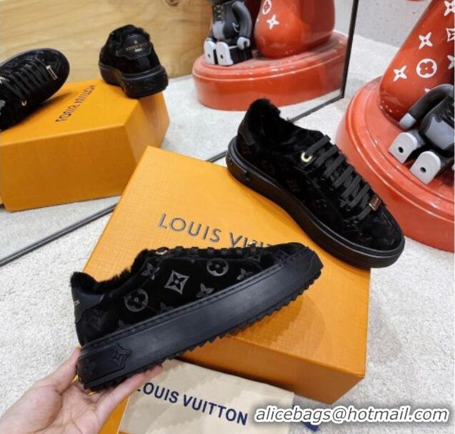 Grade Quality Louis Vuitton Time Out Velvet Shearling Sneakers Black 1117111