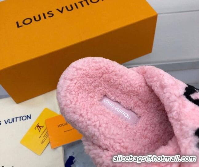 Best Grade Louis Vuitton Cross Strap Shearling Slide Sandals 117120 Pink