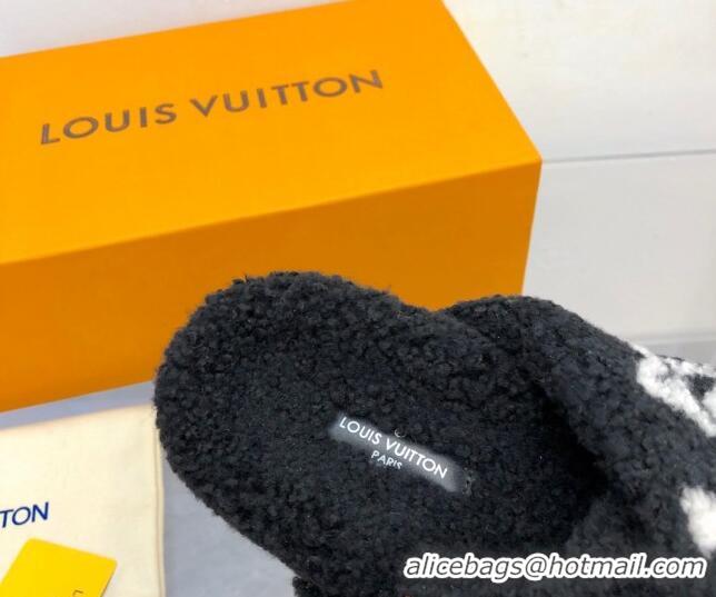 Sumptuous Louis Vuitton Cross Strap Shearling Slide Sandals 117120 Black