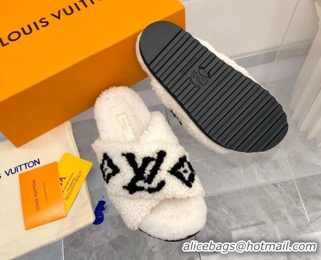 Low Price Louis Vuitton Cross Strap Shearling Slide Sandals 117120 White