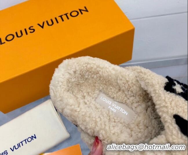 Grade Quality Louis Vuitton Cross Strap Shearling Slide Sandals 117120 Beige/Black