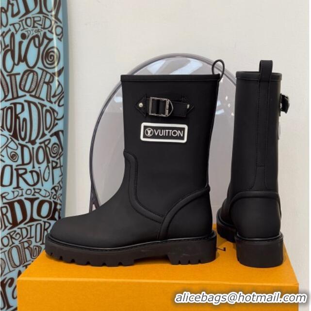 Luxury Louis Vuitton Territory Flat Leather Half Boots with Buckle 117125 Black